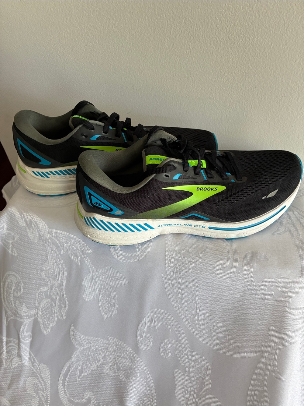 Brooks Men’s Adrenaline GTS Shoes - Black with Neon Green & Blue Accents